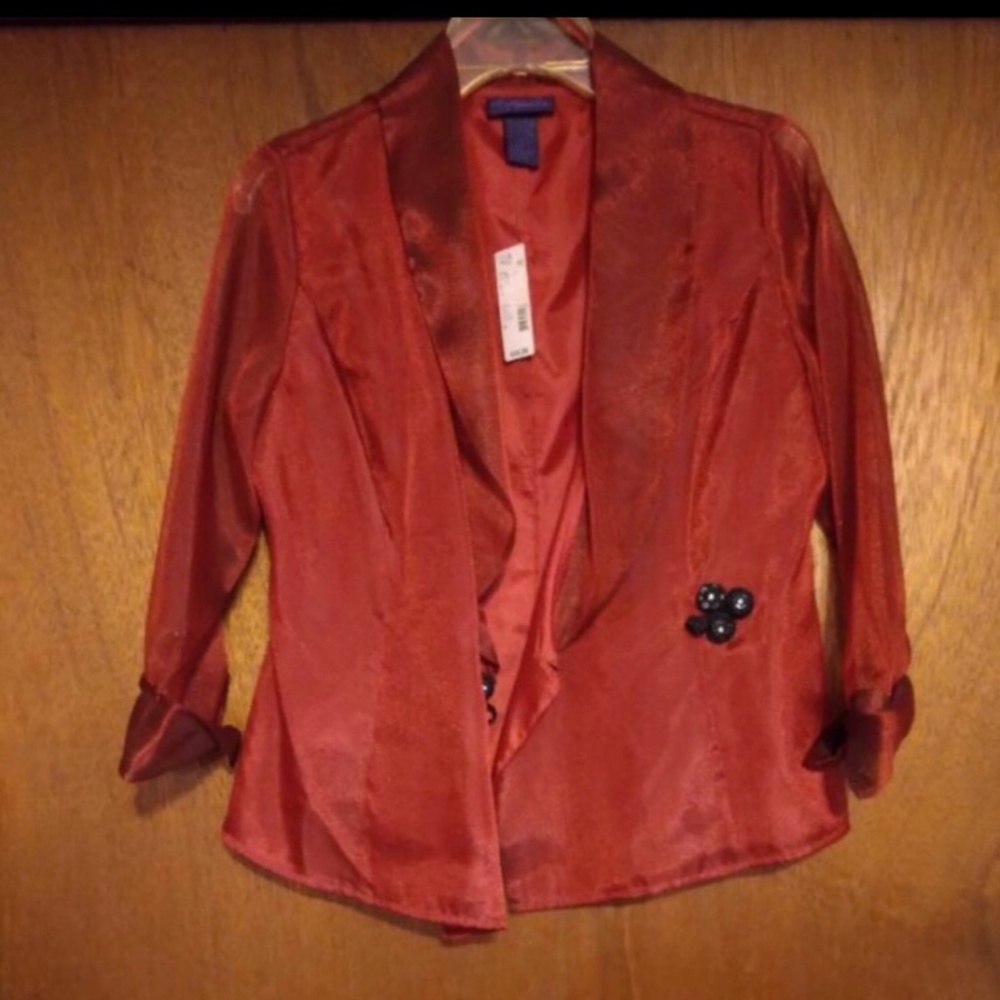 👀Women Metaphor Red Sheer Sleeved Style Blazer Size 8/C.NWT